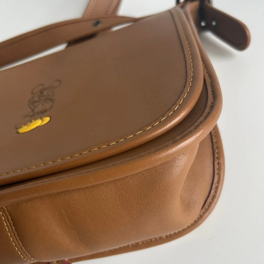 Disney Coach Mickey Mouse Saddle Bag 23 Tan Glovetanned‎ Leather Excellent